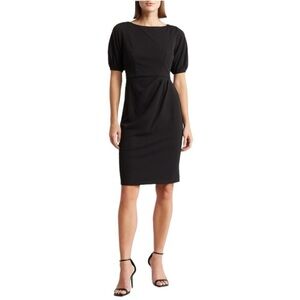 Maggy London Woman Puff Sleeve Sheath Knee Length Dress Black Size 2 #1336